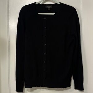 CHARTER CLUB Luxury Cashmere Black Cardigan Sweater, Crew Neck, Long Sleeve Sz L